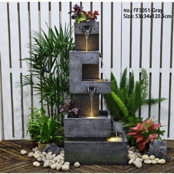 4-Tiered Resin Water Fountain Indoor Outdoor Decorative Waterfall