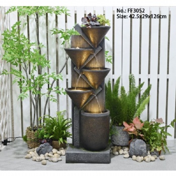 3-Tier Cascading Water Feature Stacked Pots Bowls Waterfall