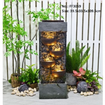 Indoor Outdoor Resin Stone Water Fountain Cascading Bowl Waterfall