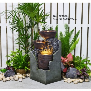 Indoor Outdoor Resin Stone Water Fountain Cascading Bowl Waterfall