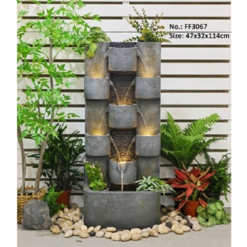 Cascading Outdoor Water Feature Fountain With LED Light For Garden