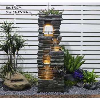 4-Tier Rock Cascading Outdoor Water Feature Relaxation Water Fountain