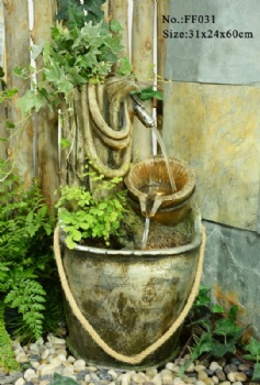 3-Tier Metal Bucket Hemp Rope Garden Decoration Resin Water Fountain Waterfall