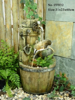 3-Tier Metal Bucket Hemp Rope Garden Decoration Resin Water Fountain Waterfall