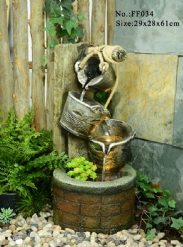 3-Tier Metal Bucket Hemp Rope Garden Decoration Resin Water Fountain Waterfall