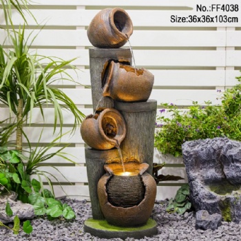 Custom Jar Decorative Resin Garden Water Fountain Outdoor Waterfall