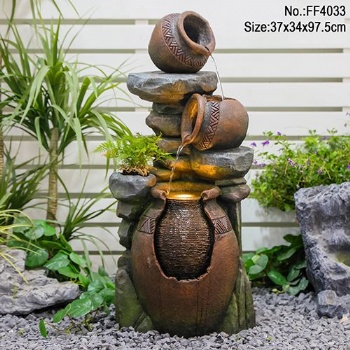 Antique Brown Jar Shape Water Fountain Outdoor 2 Tier Water Feature