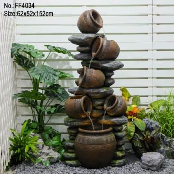 Custom Jar Decorative Resin Garden Water Fountain Outdoor Waterfall